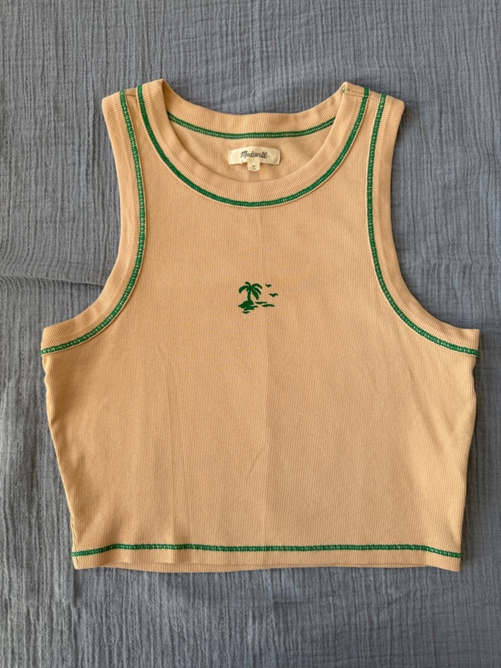 Madewell Peach Cropped Tank with Green Stitching-EUC